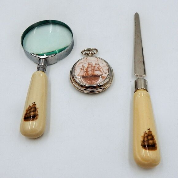 Captains Collectors 3 PC Set Pocket Watch Magnifying Glass For Collections Etc. - Picture 3 of 11